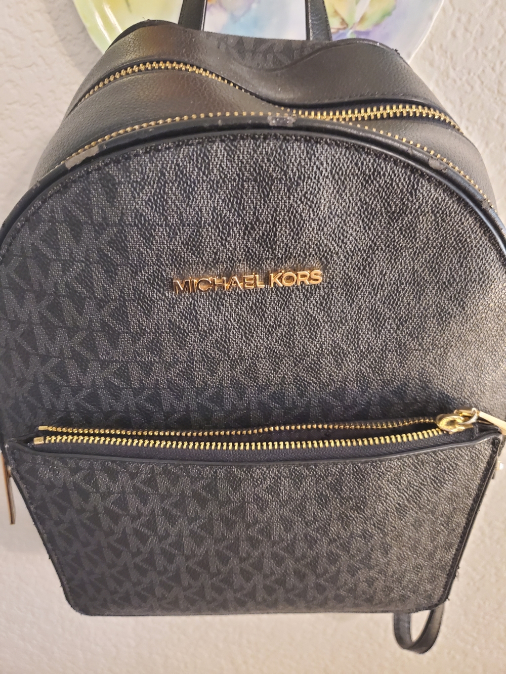 Michael Kors Charcoal MK Monogram Backpack with Gold Hardware - Picture 8 of 16